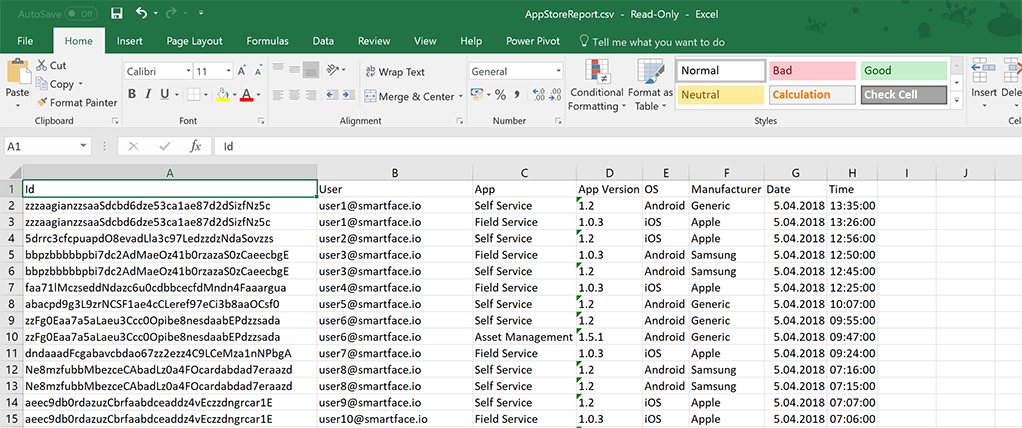 Enterprise App Store Excel Reports